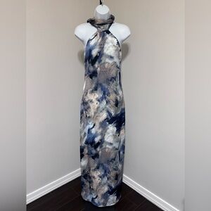 Commense Artistic Blue and Gray Maxi Dress